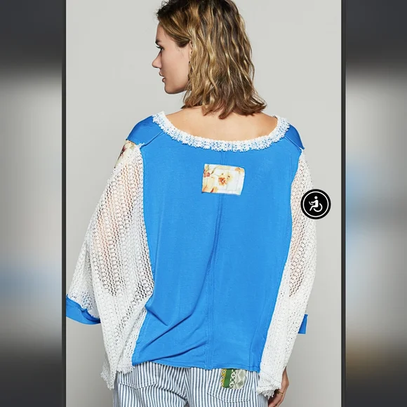 Last One NWT POL Blue and White Oversized Women's Top - Picture 5 of 7